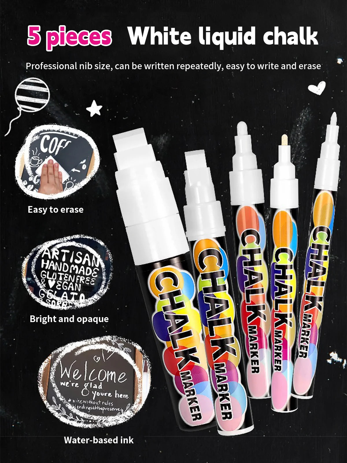 1/3 Pcs White Liquid Chalk Painting, Marking Erasable Dust-free Water-soluble Marking Pen School Classroom Office Supplies