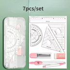 4pcs/7pcs Geometric Mathematical Drawing Tool Set Multi-functional Compass Protractor Ruler Eraser