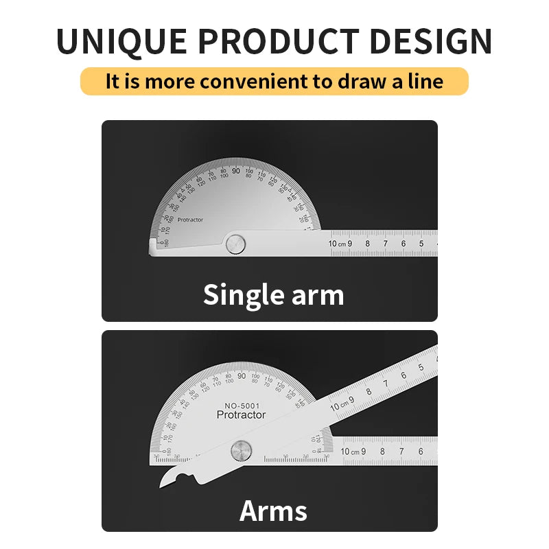 LUXIANZI Stainless Steel Protractor Angle Ruler 180 Degree Guage Woodworking Carpentry Tool Measuring Angle Meter Goniometer