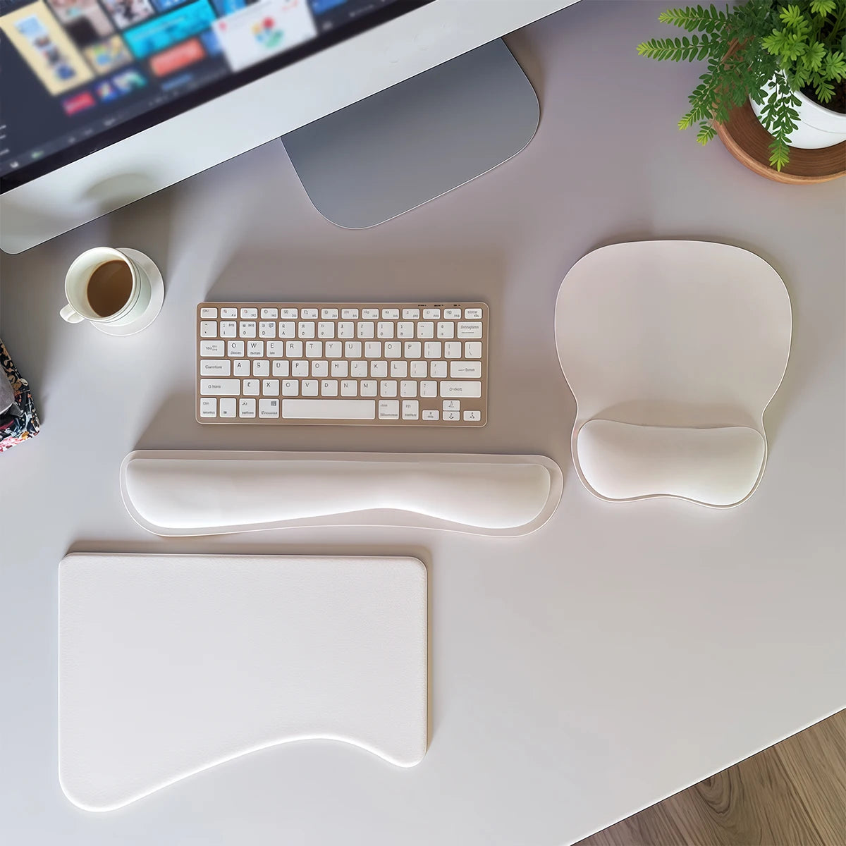 Keyboard Wrist Rest Pad and Mouse Pad with Wrist Support Set (3 Pieces), Mouse Pad with Non-Slip Rubber Base, Ergonomic Memory F