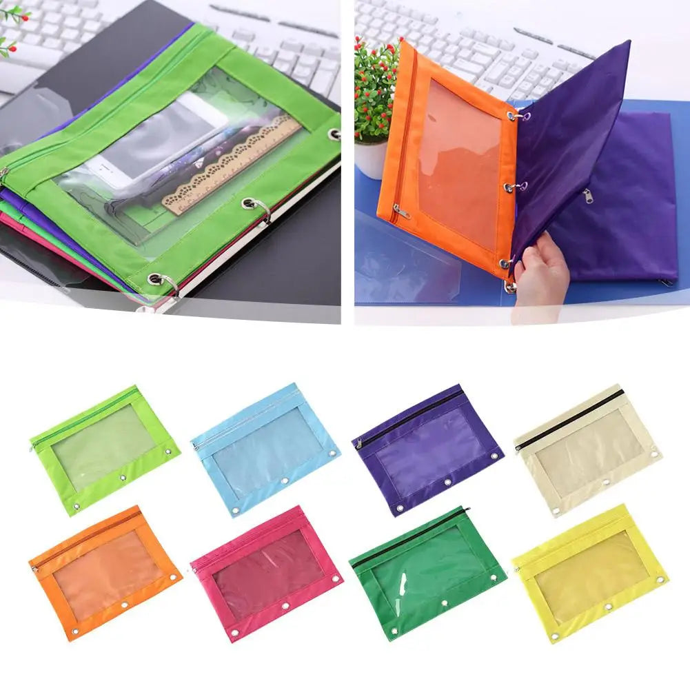Zippered Binder Pencil Pouch Pen Case Stationery Multicolored B5 File Holder PVC With 3 Rings Pencil Case Folder File Package