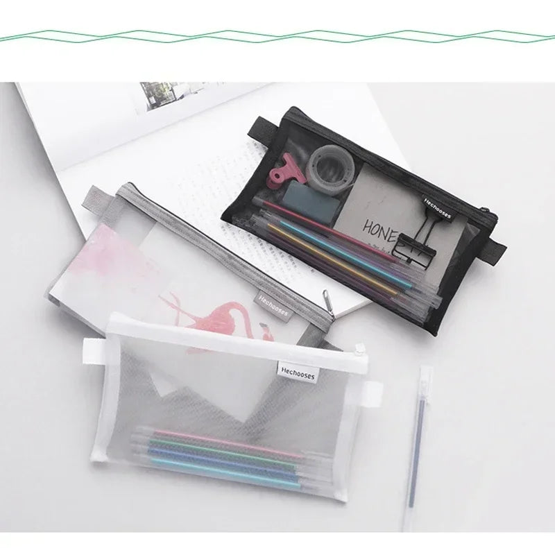 Transparent  A4/A5/A6 Mesh Zipper Pouch Clear Document Bag Book File Folders Stationery Pencil Case Storage Bags Makeup Pouch