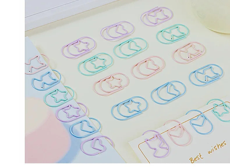 30pcs/pack Colorful Multi Shaped Heart-shaped Paper Clips, Colorful Macaron Mini Shaped Paper Clips