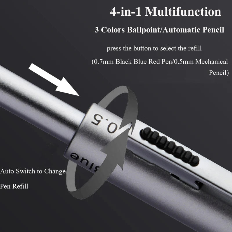 Multifunctional 4-color-in-one gravity-sensing pen metal ballpoint pen/Mechanical Pencil,Black/Red/Blue Ink Oil Signing canetas