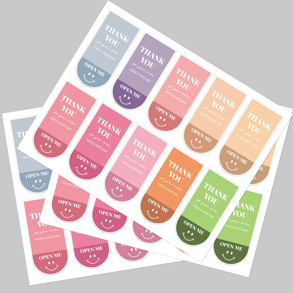 50-100pcs Colour Thank You For Your Order Stickers Smile Decorative Sealing Stickers For Business Delivery Packaging Mailing Bag
