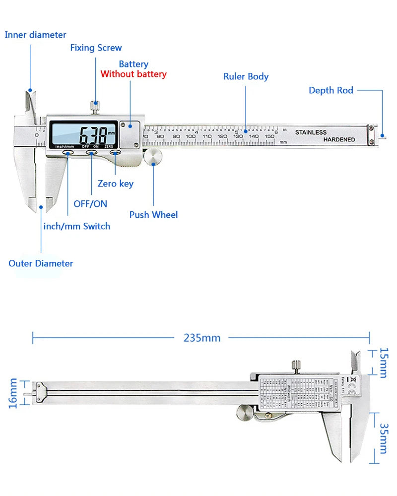 0-150mm Vernier Caliper Stainless Steel LCD Digital Caliper 6 inch Instrument Depth Measuring Tools by