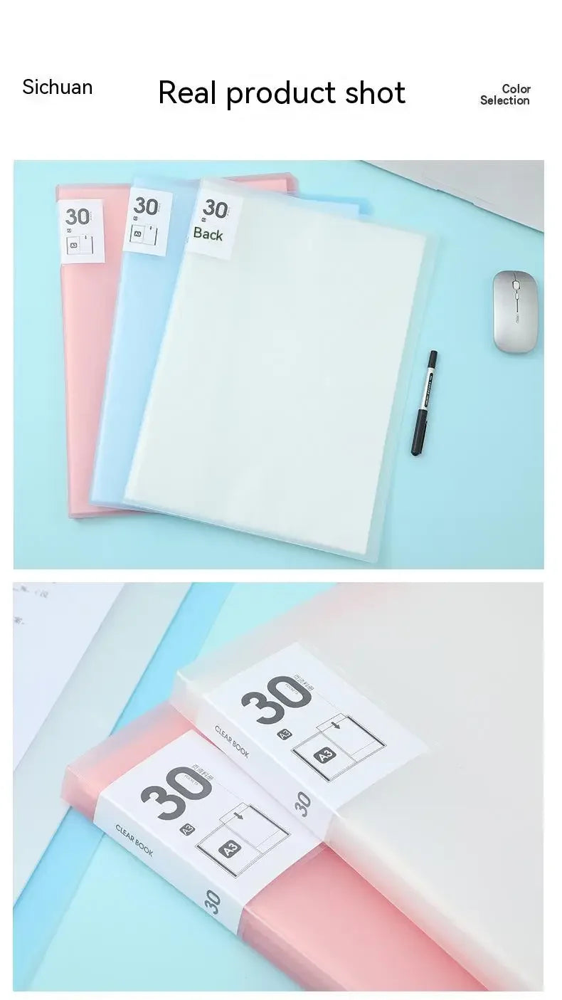 A3 File Folder Display Book 20-80pages Painting Art Collection 8k Album Transparent Information Children's Reward Poster Storage