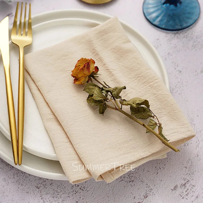 10pcs Napkins 40X40CM Plain Washed Cotton Classic Style Tea Towel Dining Place Mats Home Kitchen Dinner Wedding Settings Decor