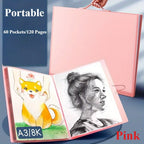 A3 Art Portfolio 60 Pockets, 120-Page Presentation Book with Handle, Blue Night Sky Design for Artists,Office Document Organizer