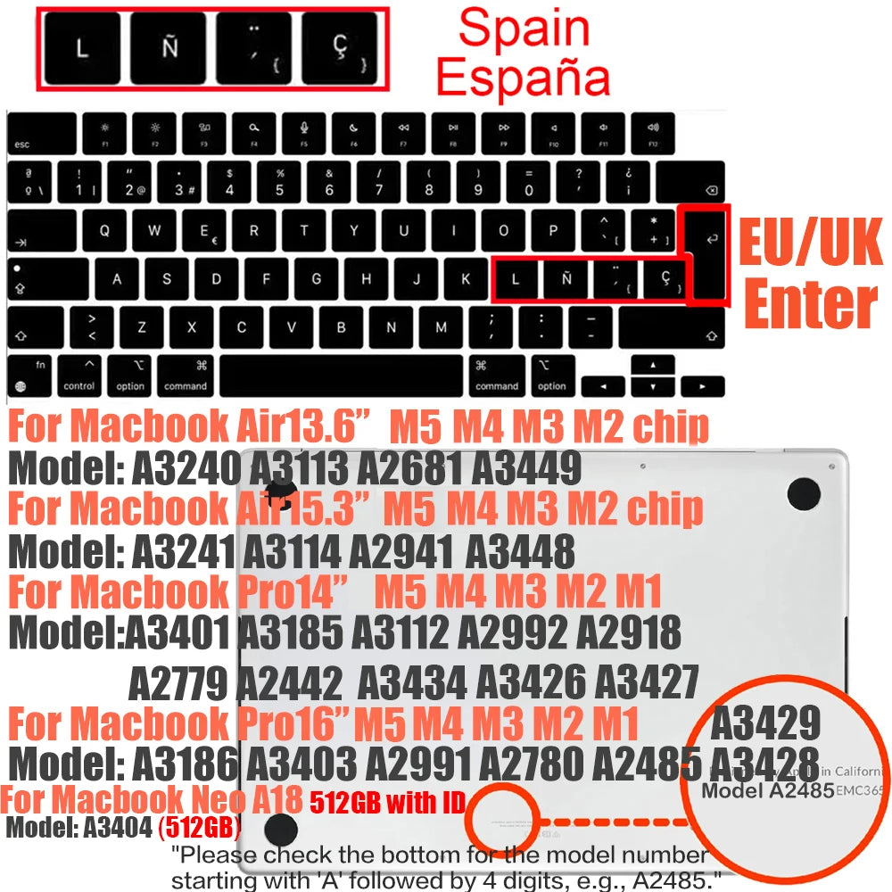 Multi-Language Keyboard Protector Compatible with for MacBook Air/Pro M5-M4 A2779,A3434,A3241 | Arabic, FR, RU, ES, IT Layouts