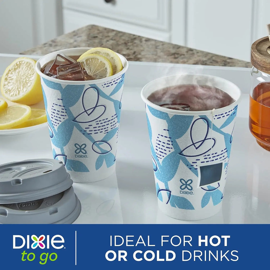 12 Oz Insulated Disposable Paper To‑Go Cups 14 Pack with Lids, Non‑Slip Leak‑Resistant Plant‑Based Travel Cups for Hot Cold Drinks