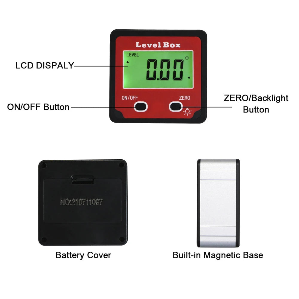 4x90 Degree Precision Digital Bevel Angle Protractor Digital Inclinometer Level Box Bevel Box with Magnet Base
