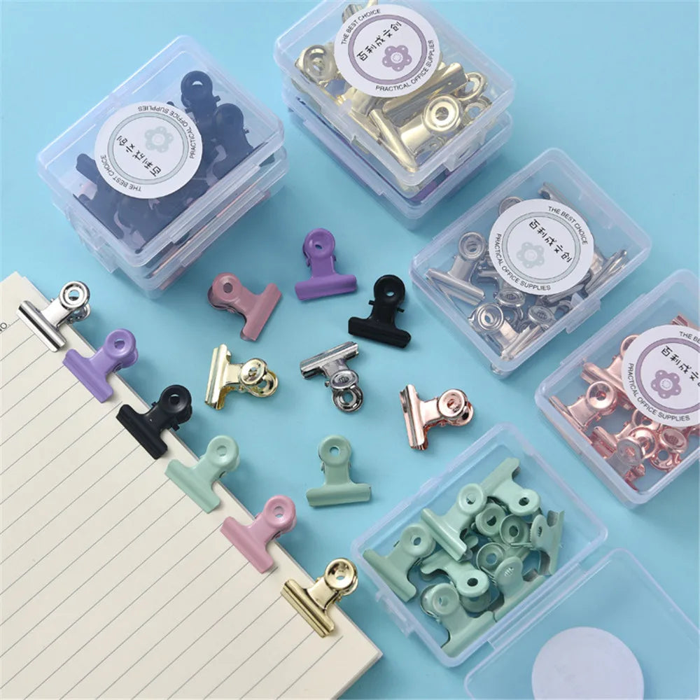 8pcs in Box Pink Metal Paper Clip Small Foldback Metal Binder Clips Purple Grip Clamps Document Office School Stationery Clip