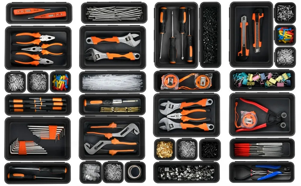 32PCS Desk Drawer Organizers 3 Size Plastic Interlocking Shallow Tool Organizer Tray Dividers Separators Storage Bins Container