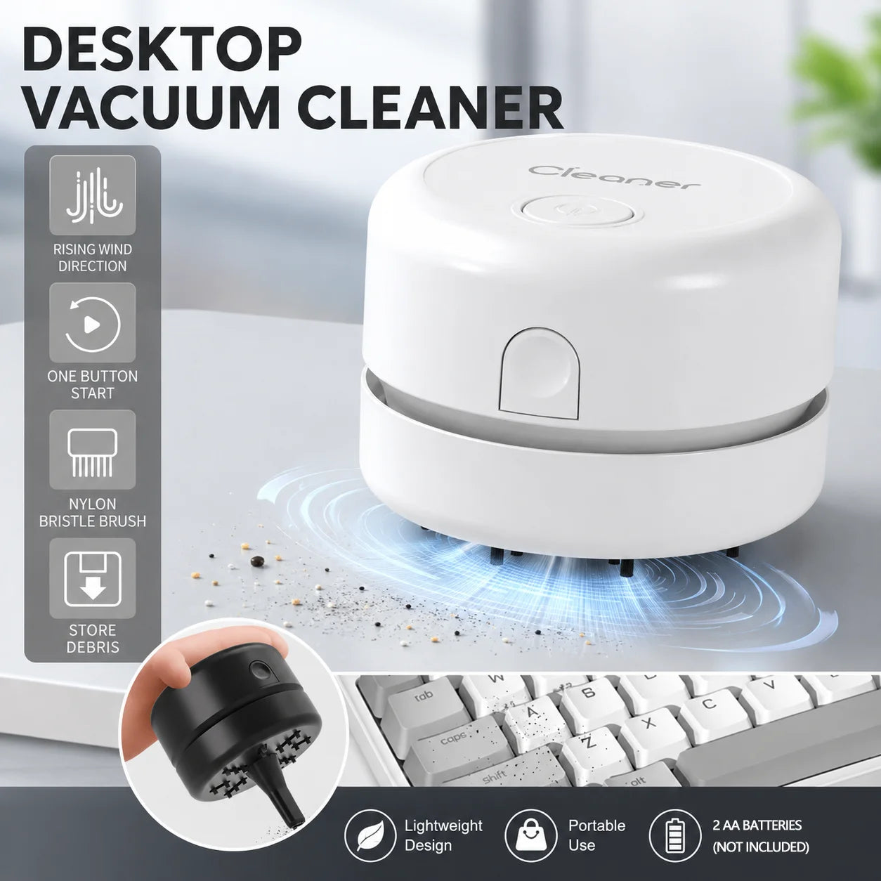 Cordless Mini Desk Vacuum Cleaner Portable Keyboard Cleaner Desktop Dust Sweeper for Home Office Table Crumbs