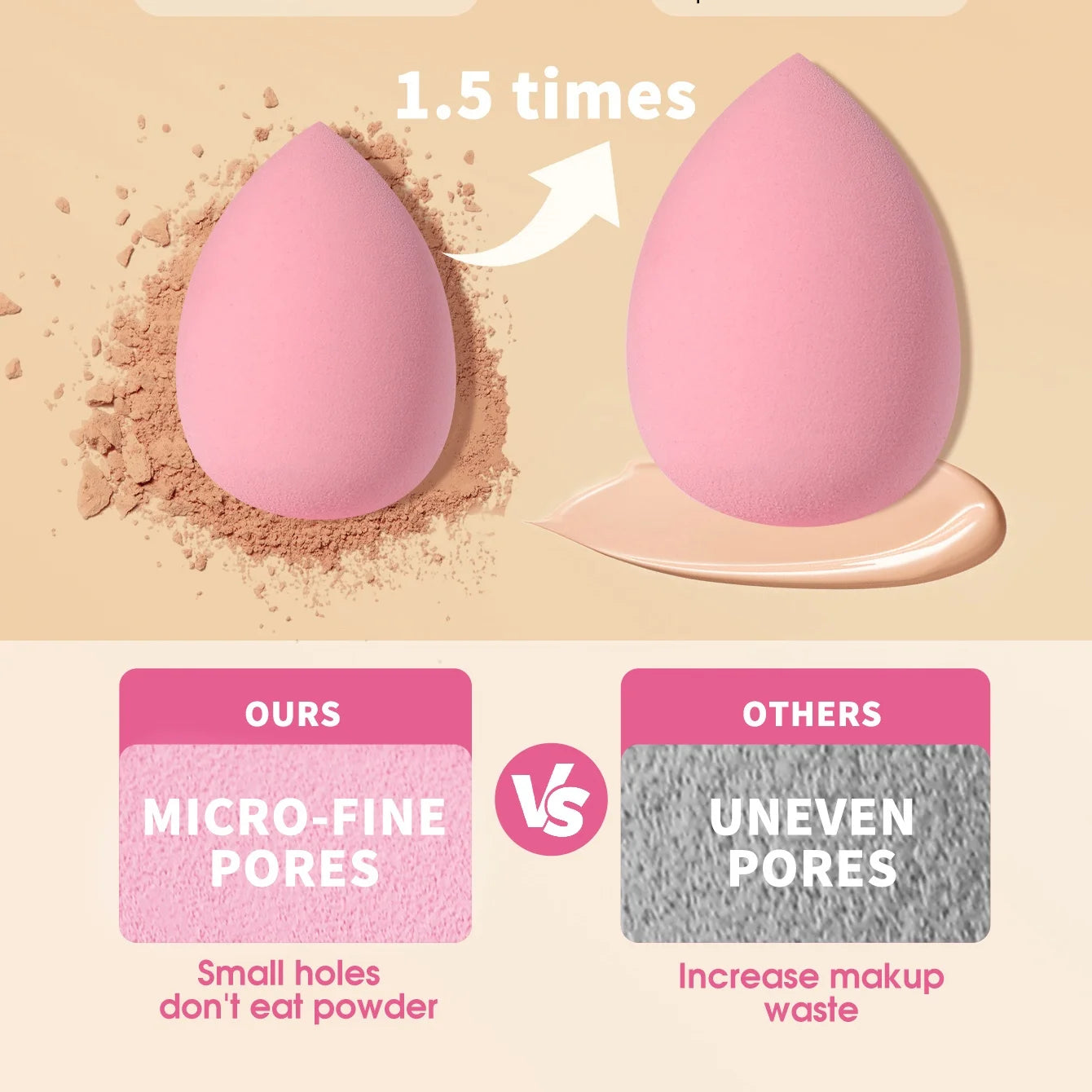 16PCS Pink Makeup Sponge & Powder Puff Set, Dry & Wet Use Foundation Blender, Latex-Free Beauty Tools with Storage Jar for Daily Makeup
