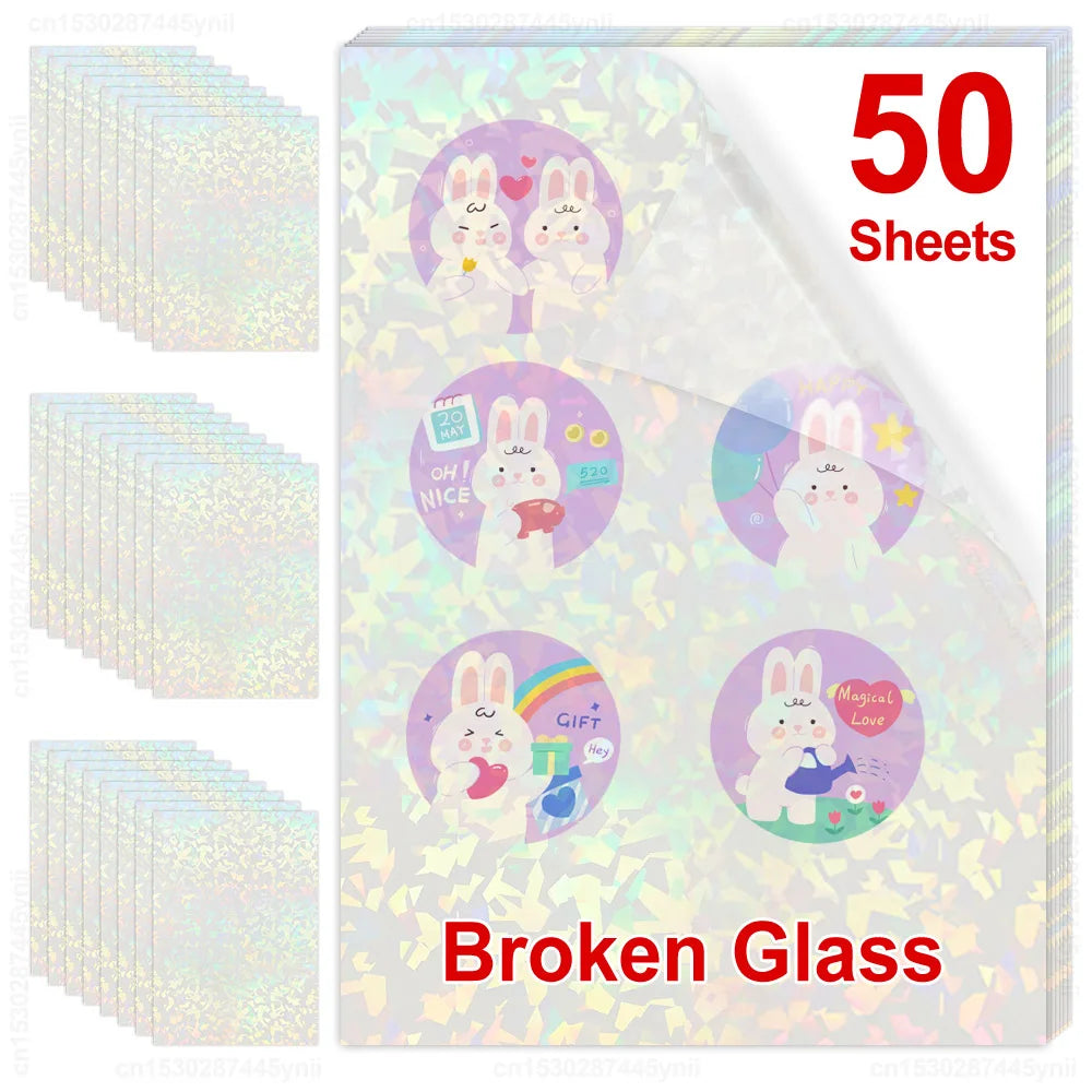 30Sheets/50Sheets Printable Vinyl Sticker Paper Self-adhesive A4 Glossy White Half Transparent Copy Paper for All Inkjet Printer