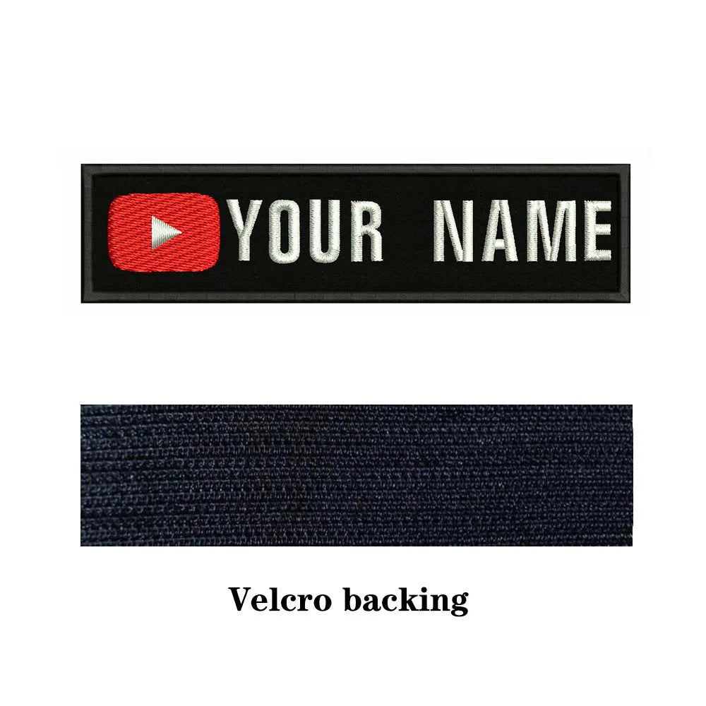 YouTube Logo 10X2.5cm Embroidery Custom Name Text Patch Stripes Badge Iron On Or  Patches
