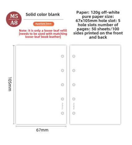 M5 20 Sheet Triple Fold Colorful Loose Leaf Notebook Refill Spiral Binder Inner Page Weekly Monthly To Do Line Grid Inside Paper