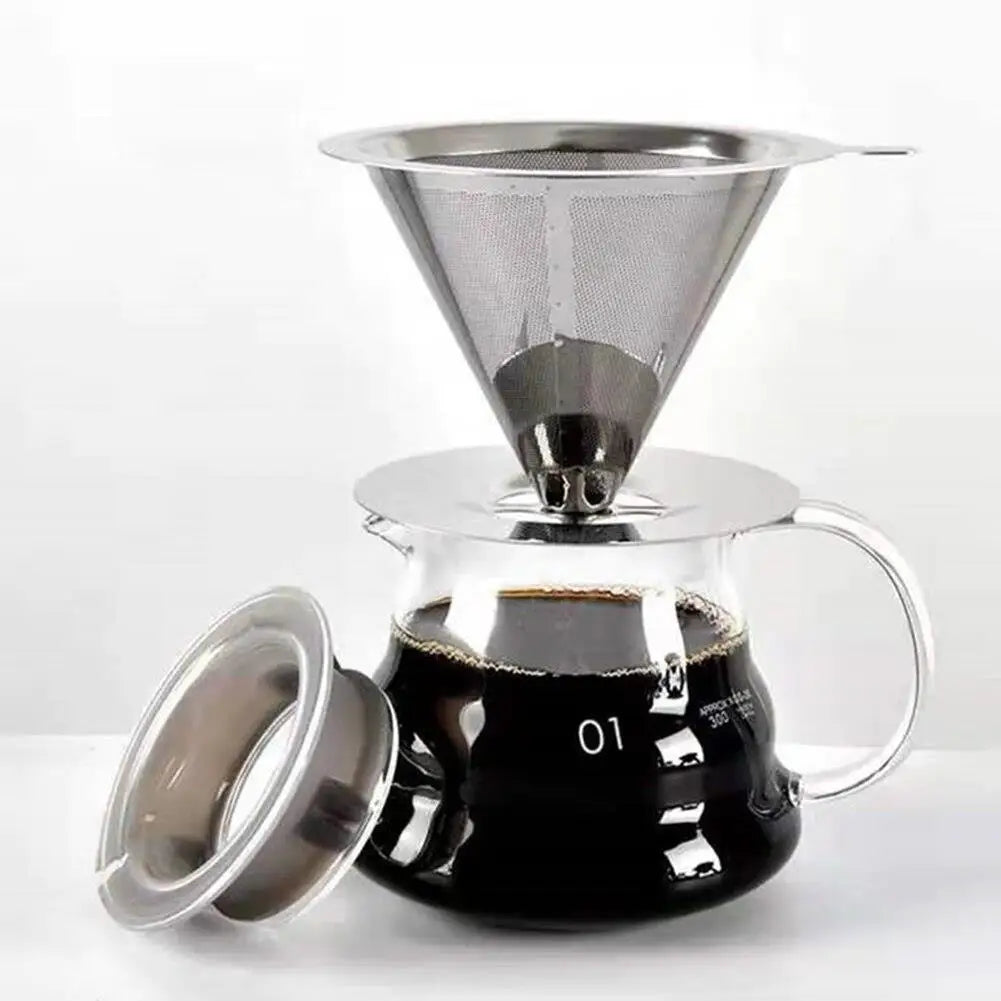 Portable Coffee Filter Stainless Steel Easy Clean Reusable Double Layer Coffee Funnel Paperless Pour Over Holder Coffee Dripper