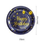 Dark Blue Gold Birthday Disposable Tableware Paper Plates Cups Napkin Tablecloth Adult Elegant Birthday Party Decoration Wedding