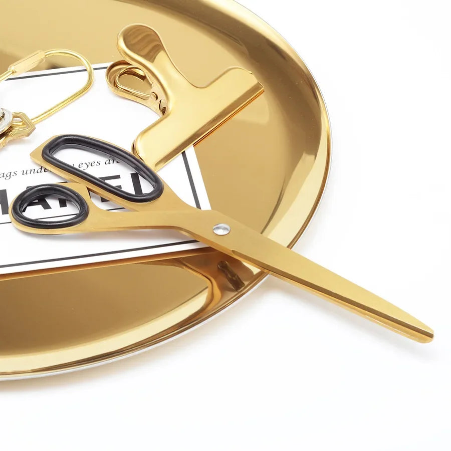 Fromthenon Golden Brass School Scissors Asymmetric Scissors Minimalist Design Office Household Scissors Kawaii Korean Stationery