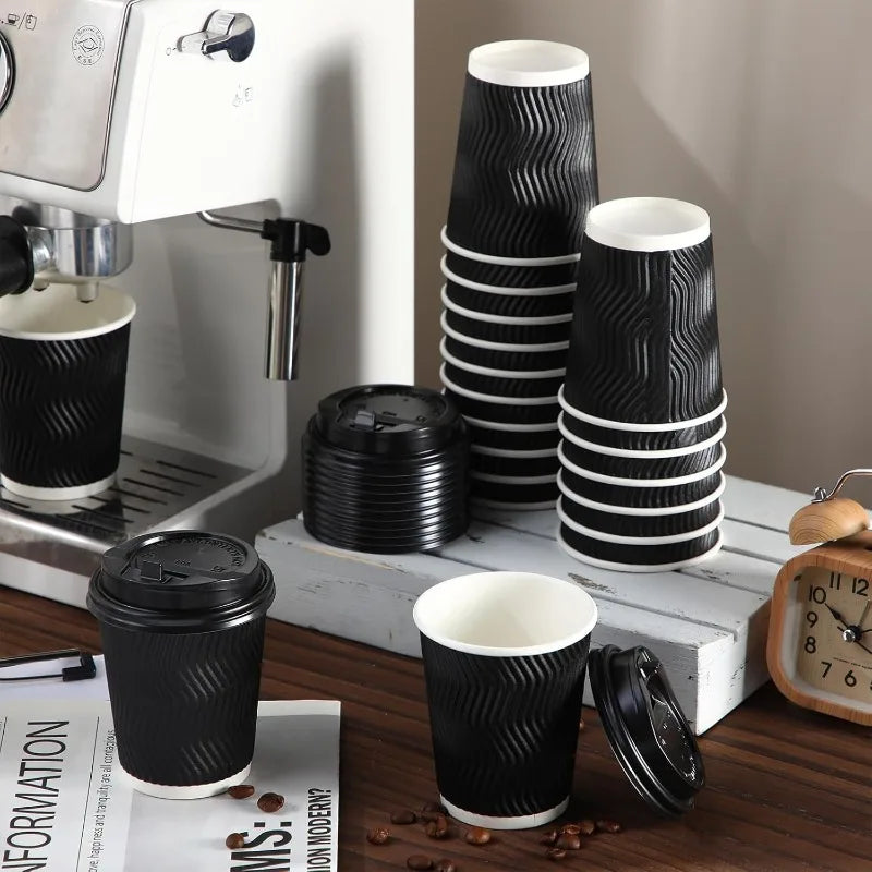 25/50PCS Disposable Corrugated Paper Cups Double-layered Coffee Hot Tea Milk Beverage Paper Cups Party Drinking Accessorie