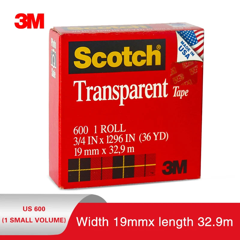 3M Scotch Transparent Tape 600 Tape 600P Ink Adhesion Test Tape Large Roll 19/12.7Mm Packing Home Office Use
