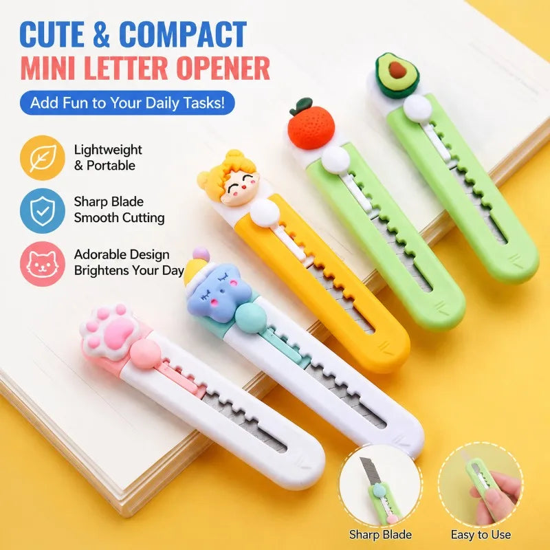 3/5Pcs Cartoon Cat Cat Claw Clouds Mini Letter Opener Plastic Utility Knife Stationery for School Office Home