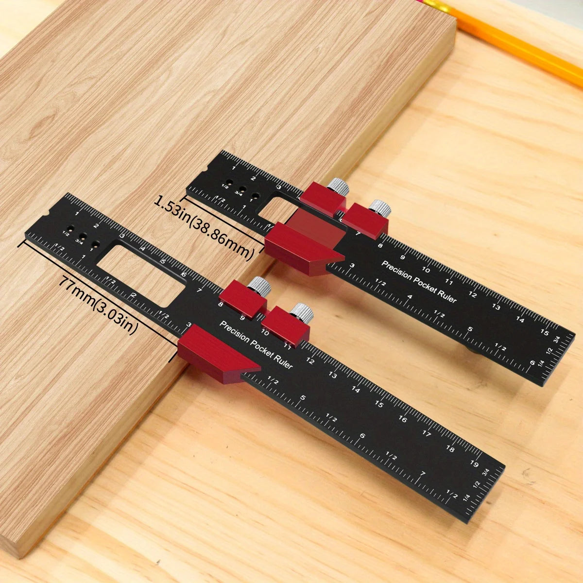 Woodworking Pocket Ruler Aluminum Alloy T-Type Scribing Square Layout Tool,  Accurate Slide Ruler Inch And Metric Measurements