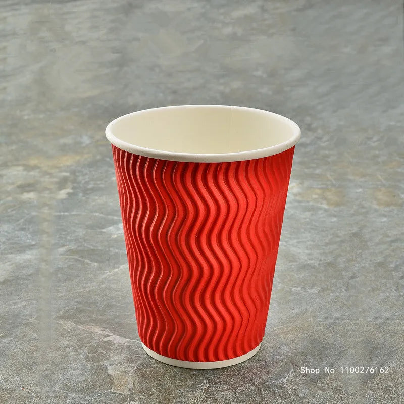 50pcs High Quality Thicken Double Layer Hot Drink Paper Cups 8oz/12oz/16oz Party Birthday Favor Disposable Coffee Cup with Cover