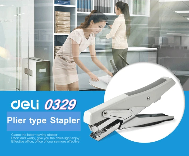 Deli 0329 Manual Plier Stapler Hand-Held Type 20 Sheets Capacity 80g Metal Effort-Saving Stapler for Office And School Supplies