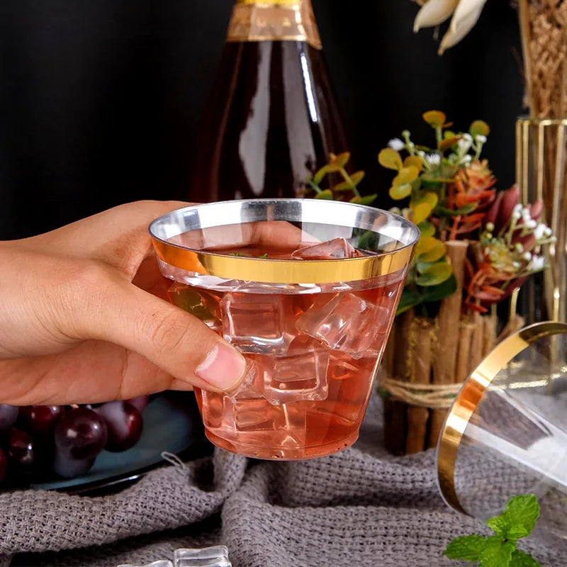 25PCS Disposable Champagne Clear Plastic Cup Outdoor Picnic Cup Drinking Cup for Parties Birthdays Weddings Cocktail Party