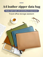 A4 Leather Zipper Bag in Multiple Colors Business Briefcase PU Document Bag for Professional Use