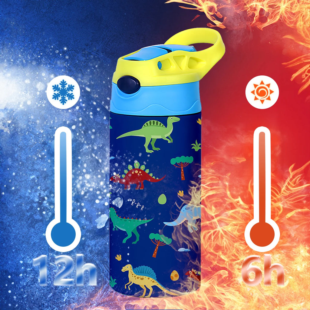 12OZ/350ml Cartoon Pattern Thermos Cup Stainless Steel Insulated Bottle Cute Thermos Kettle Outdoor Portable Handheld Cup