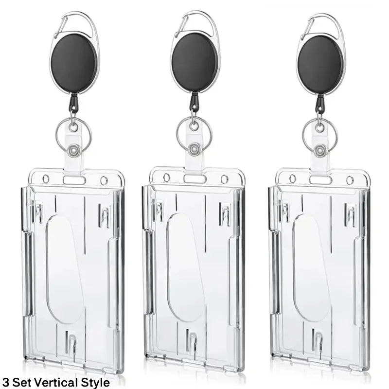 Transparent Double Cards Slots ID Tag Badge Holder with Badge Reel 2 Cards Storage Organizer Employee Pass Work Card Case Sleeve
