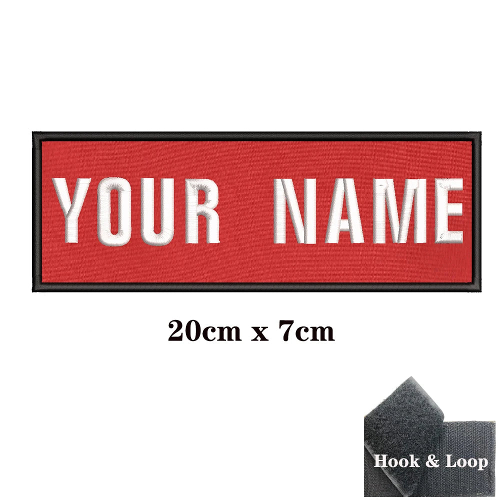 1PC Custom Personalized Name number Patch Stripes Badge tags chevrons Armband Iron On Or Hook Loop embroidered red