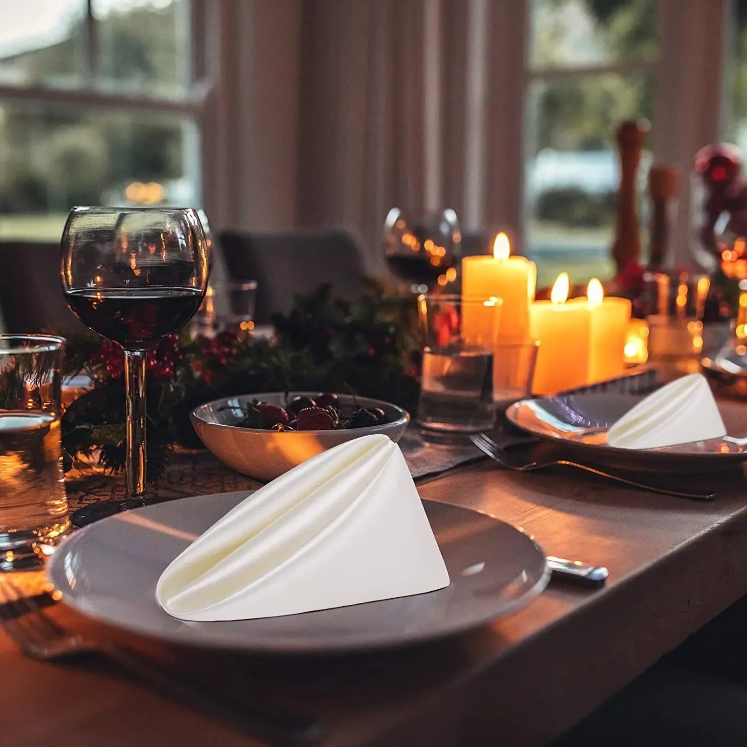 50pcs Satin Napkin 43cm*43cm Serving Table Decor Dinner Towel for Wedding Party Home Hotel Christmas Decor Table Napkins Green