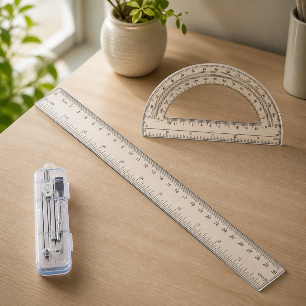 Geometry Tool Kit Clear Geometry Set with Case Compass Set with Case Portable Drawing Tool Kit Compact for Students, Schoolwork