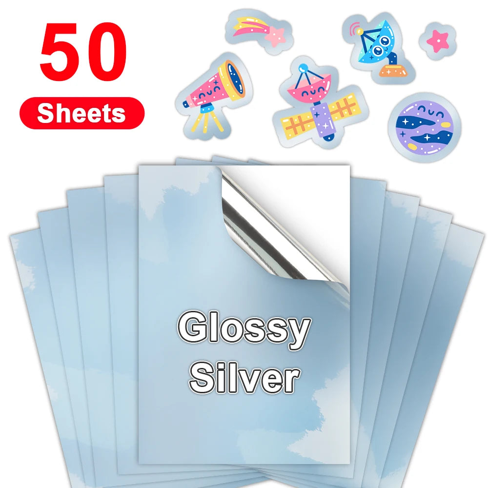 50 Sheets A4 Transparent Printable Vinyl Sticker Paper Glossy White Self-Adheisve Copy Paper for Inkjet Printer DIY Crafts Tapes