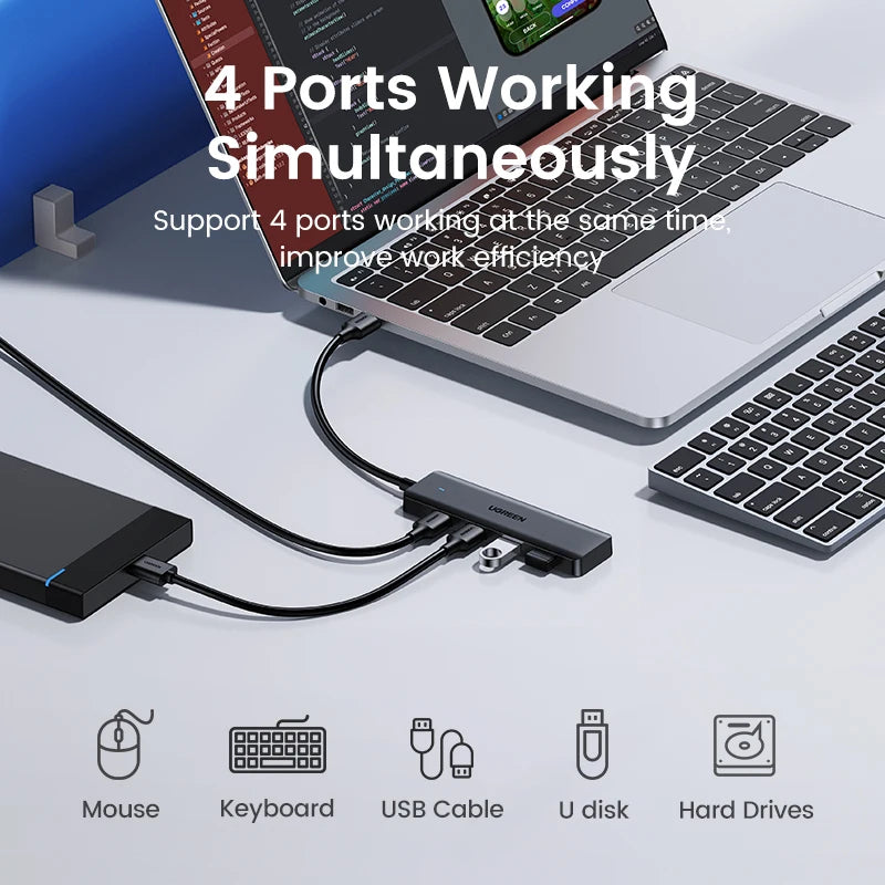 UGREEN USB3.0 HUB 4 Ports USB-A Splitter Slim USB Expander for Mouse Keyboard Flash Drive U Disk Printer and Laptop PC PS5 Xbox