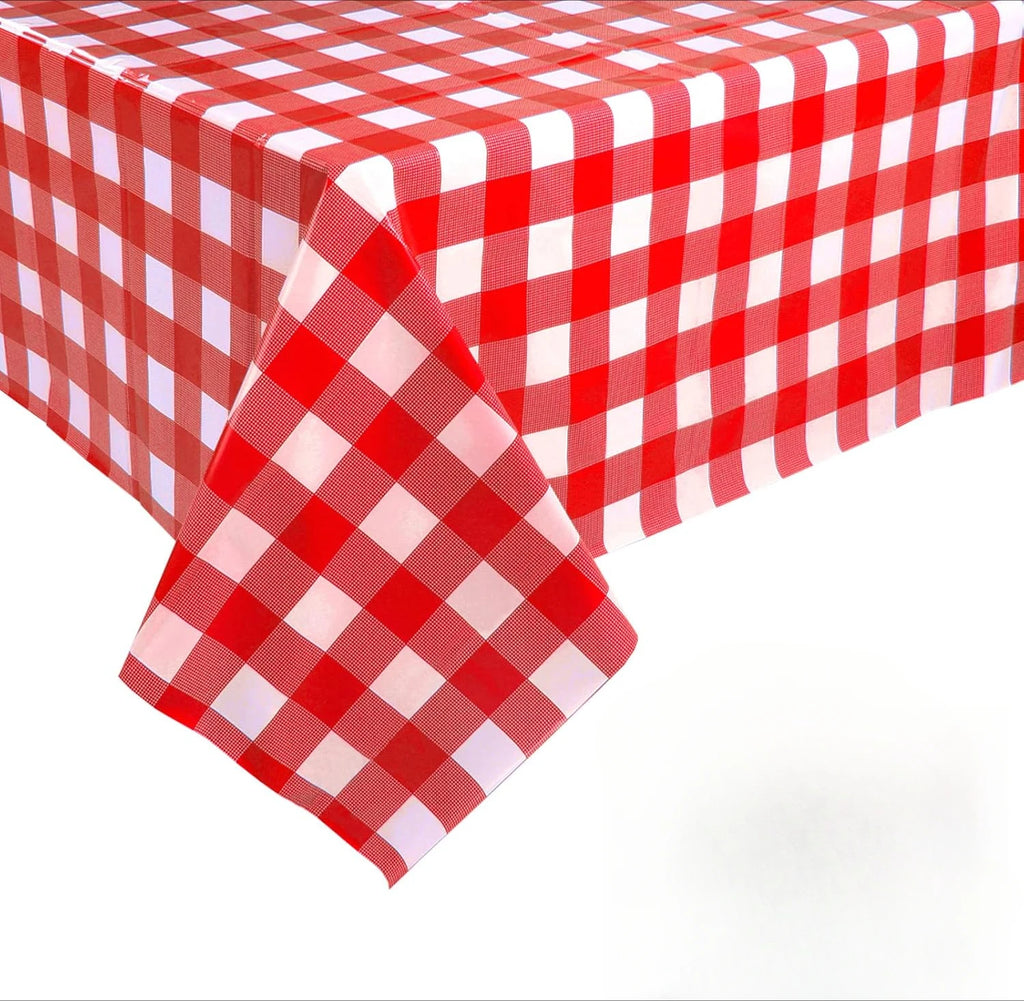 Retro Pink Gingham Tablecloth 54"x108"| Heavy-Duty Waterproof Plastic for Picnics&Coffee Shop Decor |  Party Backdrop