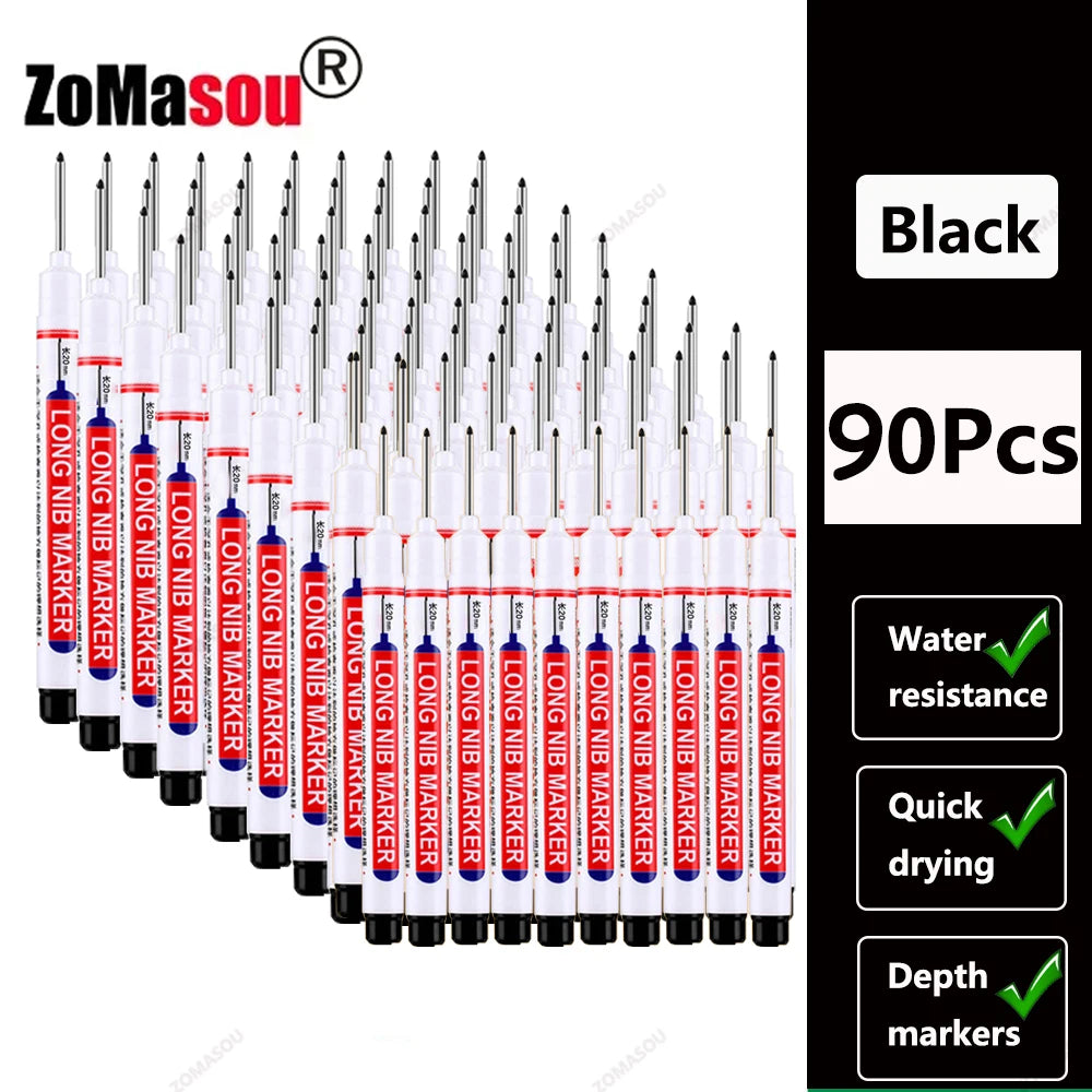1-90Pcs Waterproof White Long Head Markers Pen 2cm Woodworking Deep Hole Marker Pens Metal Carpenter Black/Red/Blue/Green Ink