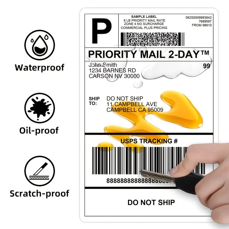100x100mm Direct Thermal Shipping Labels 500pcs/Roll Oil Resistant Permanent Adhesive White Blank Self Adhesive Mailing Address