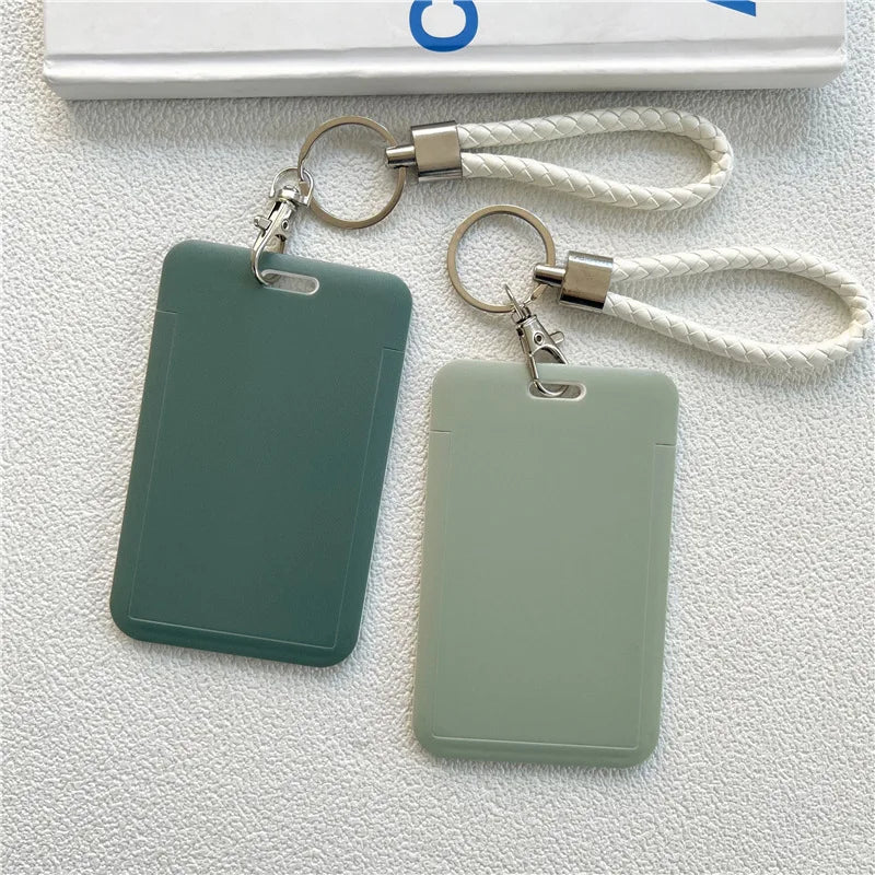 1Pc Solid Color Student Bus ID Card Protective Cover Keyring School Access Door Card Credit Card Holder Bag Set Key Chain