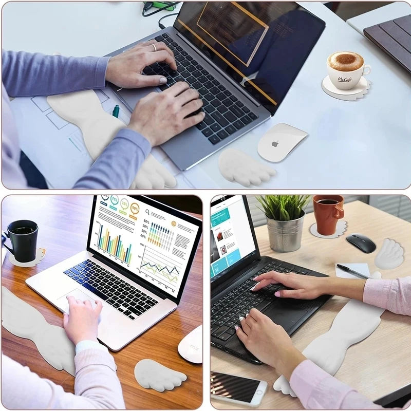 Keyboard Mouse Wrist Rest Angel Wing Memory Foam Mouse Pad Set Wrist Support Ergonomic Non-Slip for Computer Laptop Easy Typing