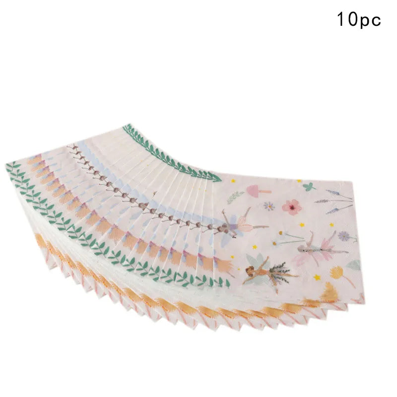 10Guests Fairy Disposabel Tableware Butterfly Goddess Plates Napkin Cups Spring Flower Princess Happy Birthday Party Decor Girl