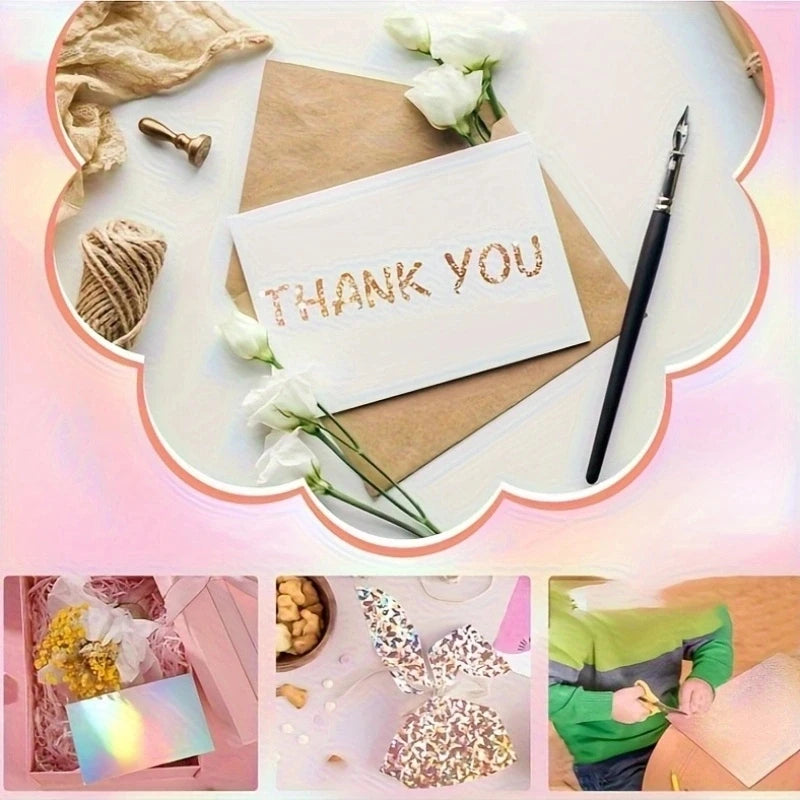 12 Sheets Holographic Cardstock 250gsm/92lb Metallic Paper Shimmering Colored Mirror Paper for DIY Cards and Scrapbooking