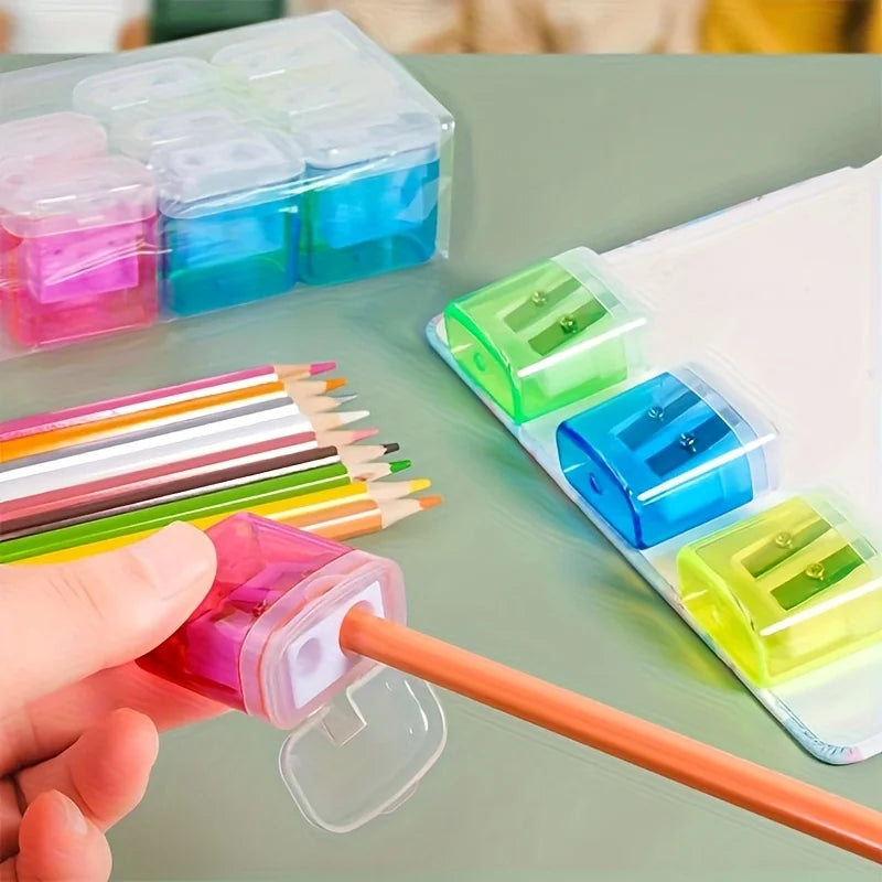 12pcs Pencil Sharpener, Large Barrel with Transparent Lid, Double Barrel with Lid Plastic Pencil Sharpener