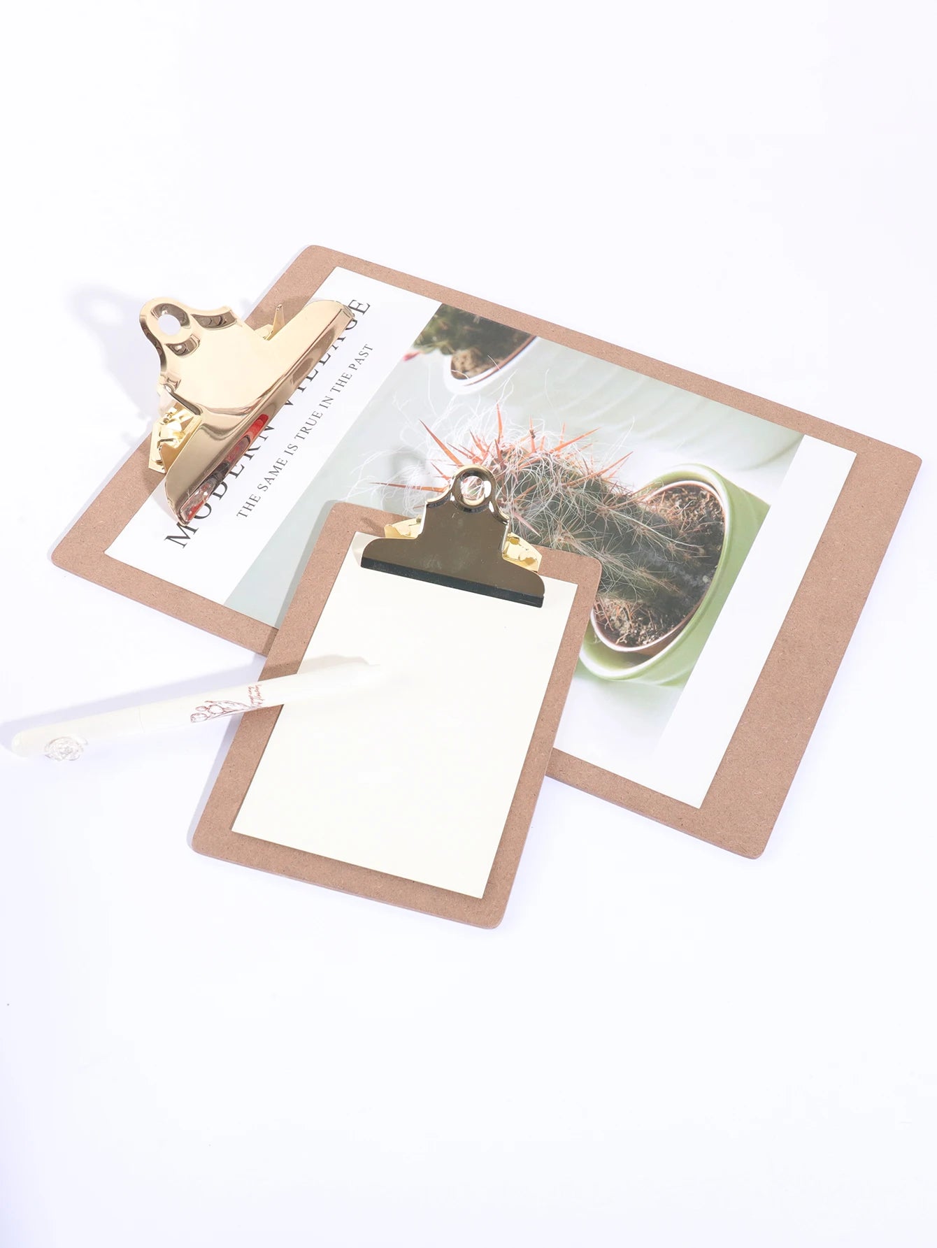 Wood Color Folder with Golden Metal Clip Different Sizes Portable Stylish Notes Ticket Holder Office School Stationery Supplies
